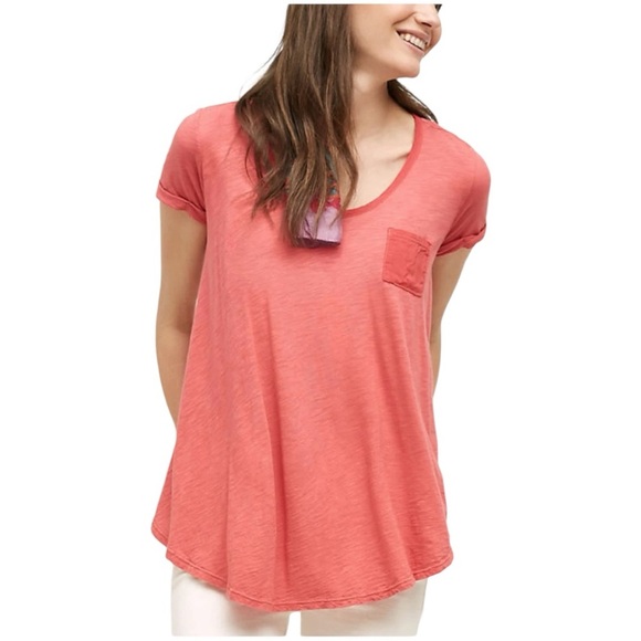 T.La ANTHROPOLOGIE Classic CORAL SHORT SLEEVE LACE-UP SWING TEE TOP - Picture 7 of 12